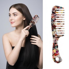 LADYAMZ Large Wide Tooth Hair Comb,[Tortoise Shell] Cellulose Acetate Round Tooth Comb for Straight/Curly Hair,Short/Long Hair Women Men or Kids,Easy Detangling Wet or Dry,Anti-static (Multi-colored)