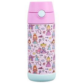 Snug Kids - Botella de agua aislada de acero inoxidable con pajita (niñas/niños) - Princess, 12 onzas