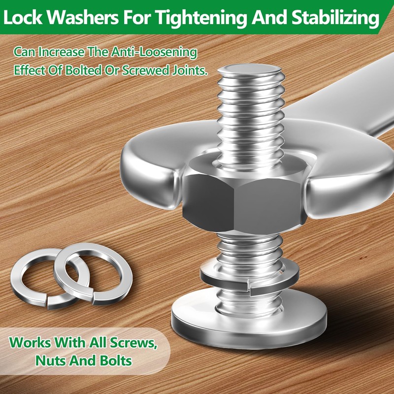 Split Lock Washer, 510Pcs 304 Stainless Steel Spring Lock Washers