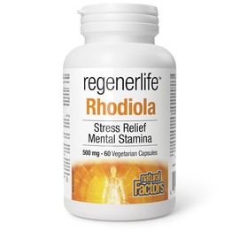 Natural Factors Regenerlife Rhodiola 500mg, Highest Potency, 60 vegetarian capsules, Supports Stress Relief and Mental Stamina