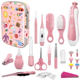 JIFTOK Baby Healthcare and Grooming Kit, 30 in 1 Baby Electric Nail Trimmer Set, Newborn Nursery Care Kit, Baby Essentials Set with Hair Brush Comb, Nail Clippers for Infant Toddlers Boys Girls (Pink)