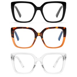 DOOViC 3 Pack Oversized Reading Glasses for Women Blue Light Blocking Square Stylish Computer Readers +2.00 Strength