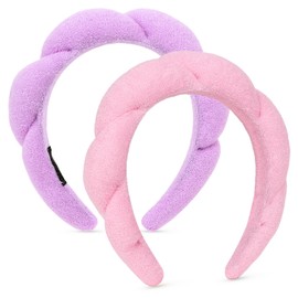 Amariver Spa Headbands for Women Skincare Headband for Washing Face Make Up Headband Face Wash Hair Band Terry Cloth Headband Pink Purple Puffy Face Wash Headbands for Women Girls
