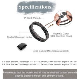 Speroto Mens Bracelets,Leather and Steel Bracelets, Chain Bracelets with Clasp,Steel Bracelets for Men… (Grey-black, 8.50")
