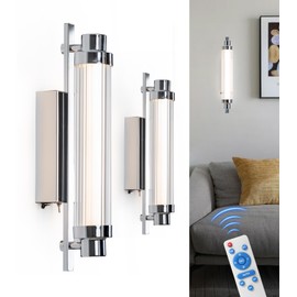 HITOO Battery Operated Wall Sconce Set of 2 12000mAh Rechargeable Battery Powered Wall Light with Remote Dimmable LED Wall Lamp for Living Room,Bedroom,Hallway Bathroom, Mirror，Sliver