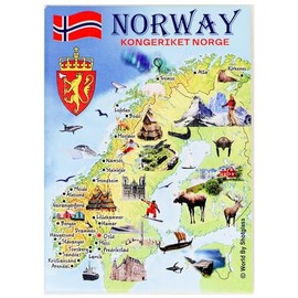 Norway Graphic Map and Attractions Souvenir Fridge Magnet 2.5" X 3.5"