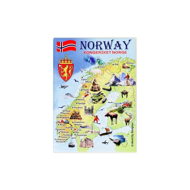 Norway Graphic Map and Attractions Souvenir Fridge Magnet 2.5" X