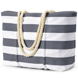 Becokan Beach Bag Large Waterproof Sandproof Canvas Beach Tote Bag with Zipper Swim Pool Bag Travel Essentials