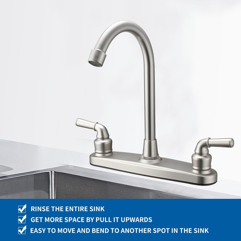 RV Non-Metallic Kitchen Faucet Brushed Nickel Two Handle-8" Main Body-High