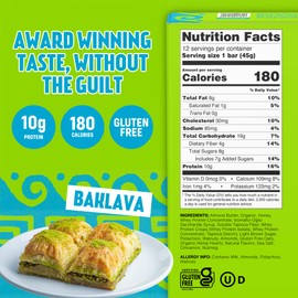 UNiTE Baklava Protein Bars, 12 Pack, 1.59 Oz a Bar, 10g Protein, No Artificial Sweeteners, Almond Butter, Real Ingredients, Gluten and Soy Free, Portable Snack for Office, Gym, or School