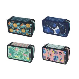 Herlitz® School Pencil Case with 3 Compartments without Accessories | Zip | Bag Case Pen Holder Organiser Feathers Colouring Pencils Accessories | Robust | Children Teenagers | Multicoloured, 3