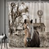Horse Shower Curtain Rustic Farm Animal Bathroom Curtain Farmhouse Windmill