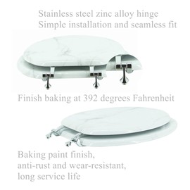 BLOFDE Round Toilet Seat Wood Toilet Seat Prevent Shifting with Zinc Alloy Hinges American Standard Size Toilet Seat Easy to Install also Easy to Clean(Round,Marble)