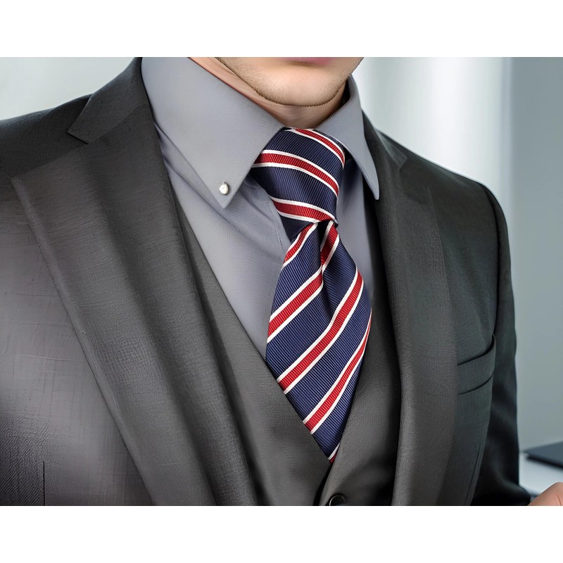S&W SHLAX&WING Men's Striped Long Necktie, Blue, Red, Striped, Business,