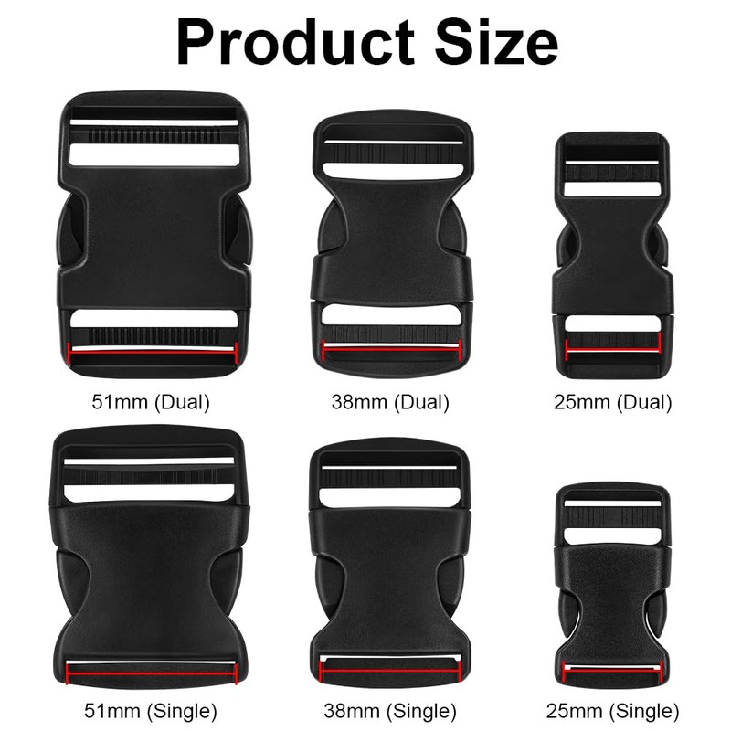 AUAUY Plastic Buckles Clips 38mm(8 Pcs), Side Release Buckles, Dual