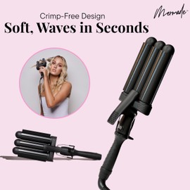 Mermade PRO Hair Waver 1.25" - 3 Barrel Curling Iron 1 1/4 Inch, Ceramic Barrel Waver for Thick, Thin, Long, or Short Hair - 1.25", Black