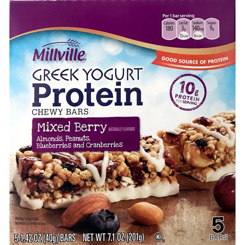 Milleville Greek Yogurt 10g Protein Chewy Bars (Mixed Berry)