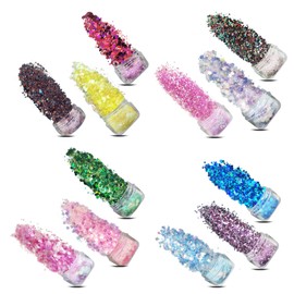 Festival Glitter Face for Festive Fancy Dress, 12 Colour Set Body Glitter for Nail Art and Body, Face, Hair, Clothing Decoration, Feminine Glitter Make-Up Sequins and Festival Accessories