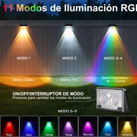 Quntis Luces Solares Exterior 8Pcs, 11 Modos de Color (Blanco Cálido/Frío/RGB) Lámpara Pared, Lámpara Solares LED Exterior Jardin, Encendido/Apagado Automático Luz Solares para Patio Pasillo Cochera