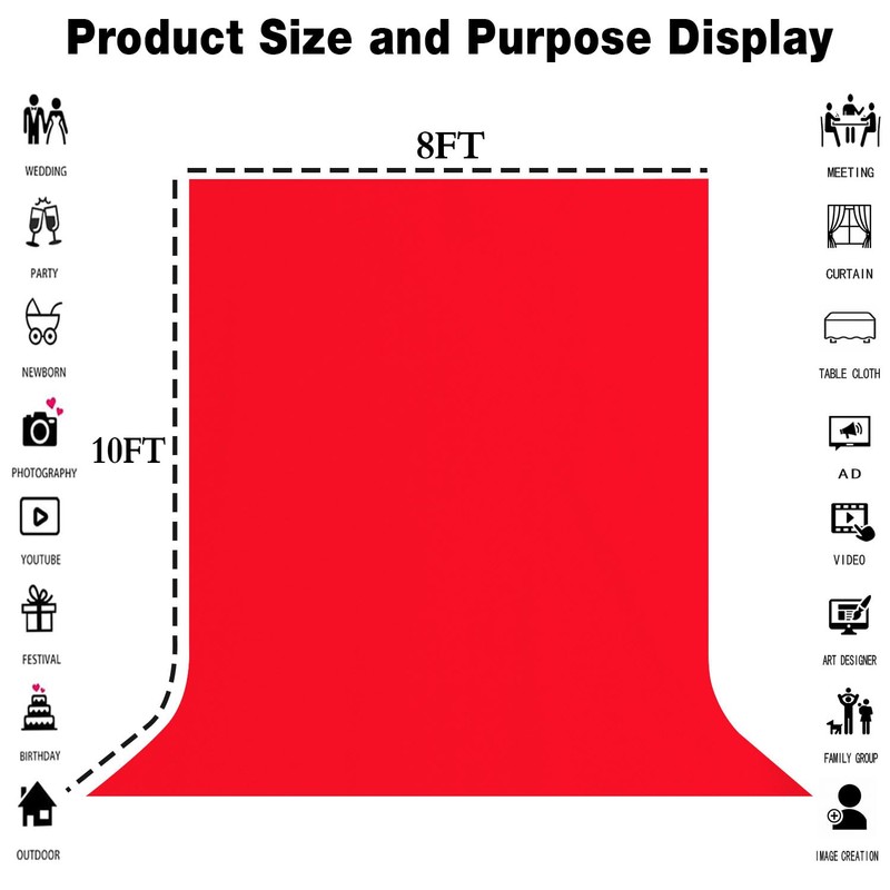 LYLYCTY 8x10FT Red Screen Backdrop for Photography Red Photo Booth
