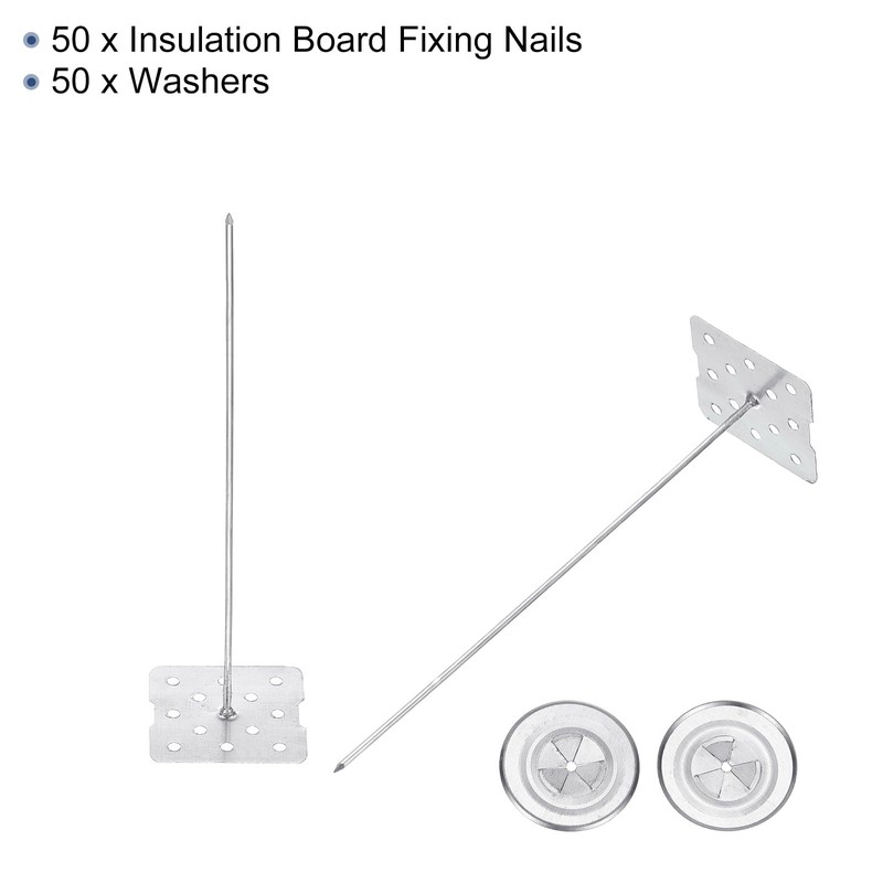 PATIKIL 100mm Perforated Insulation Pins with Round Washer,50 Sets 2in