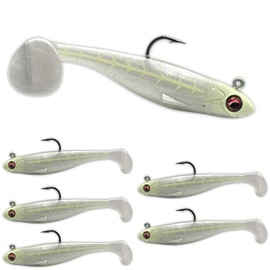 USA Bass Tackle Patriot Shad - Scent Infused Paddle Tail Swimbaits Pre Rigged Fishing Lures Premium Bait with Strong Owner Hook, Fishing Gear for Bass Freshwater Predator Fish - Bone Glow
