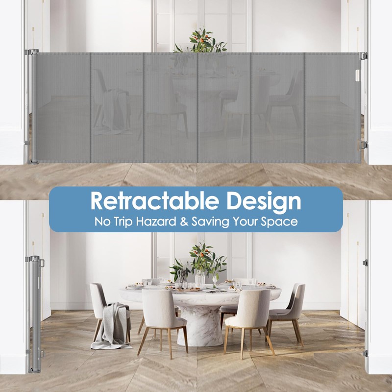 Reinforced 120 Inch Extra Wide Retractable Gate with Support Rods,