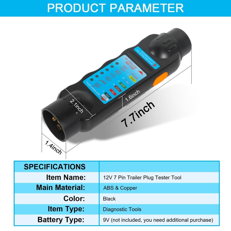 AOHEWEI 7-Pin Trailer Tester Tester for Lights Plug Socket 12