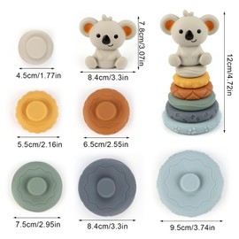 UKOFEW Pack of 7 Stacking Toys with Rings, Squeeze Teething Baby Toy, Early Education Toy Gifts, Stacking Tower for Stacking Game for 6 12 18 Months Baby Toddler Boys Girls
