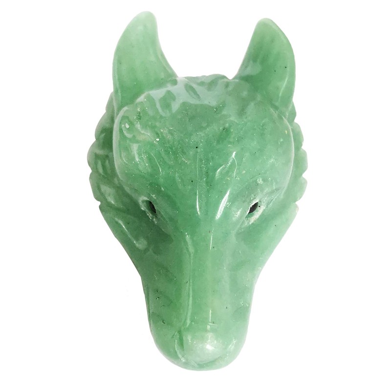 Lovionus89 Natural Green Aventurine Wolf Head Stone Statue, Mini 40