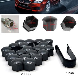 JUGUTA Wheel Bolt Caps 21 mm 20 Pieces Universal 21 mm Plastic Nut Cover Cap Screw Car Nut Covers Bolt Hub Caps with 1 Piece Removal Hook