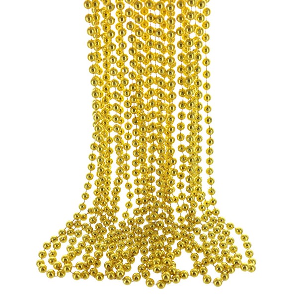GIFTEXPRESS 33" 7mm Metallic Gold Beaded Necklaces, Bulk Mardi Gras Party Beads Necklaces, Holiday Beaded Costume Necklace for Party (Gold, 12 Pack)