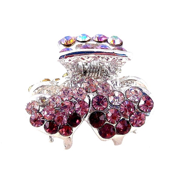 A-Ha Crystal Double Hearts Hair Clip - Purple (H148)