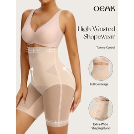 OEAK Womens Tummy Control Shapewear SuperPower High Waisted Butt Lift girdles Body Shaper Thigh Slimmer Seamless Shapewear Nude XL