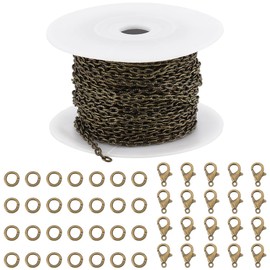 SUNNYCLUE 32.8Feet/ 10m Antique Bronze Chains Bulk Jewellery Chain Roll Textured Cable Chain Spool 5x3.5mm Chain Links Curb Chain 20Pcs Lobster Claw Clasps 50Pcs Open Jump Rings for Jewellery Making