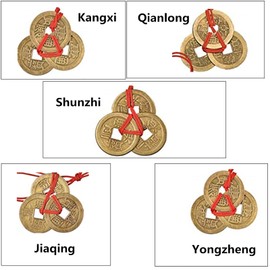 XHBTS 2 Chinese Knot Lucky Coins Feng Shui Coins I-Ching Fortune Coin and 5 Chinese Feng Shui Coins 2 Coins Bracelet for Good Luck and Healthy