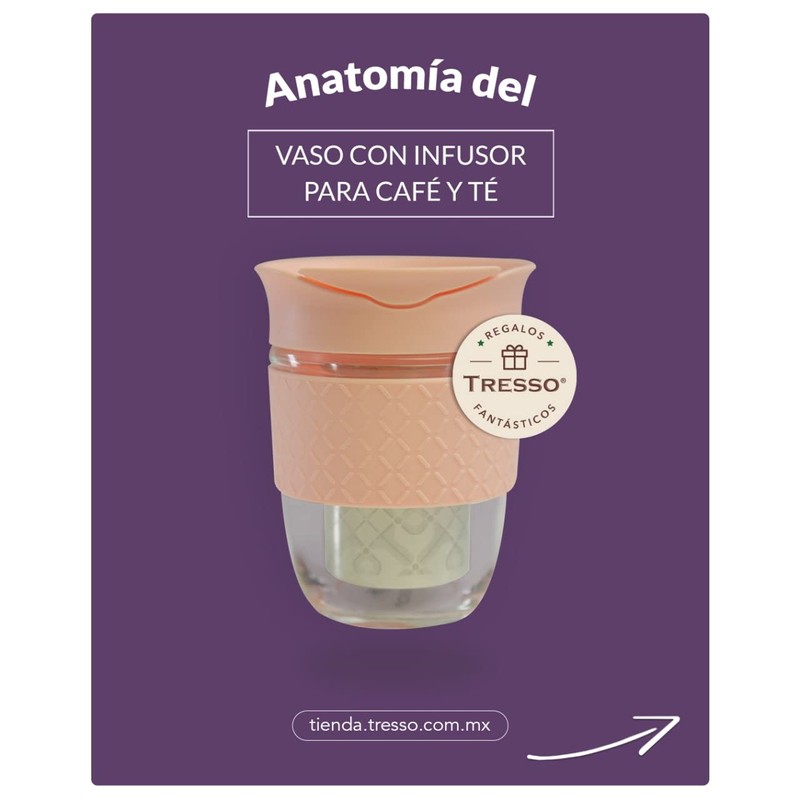 TRESSO Vaso de Viaje con Infusor para Preparar Café y