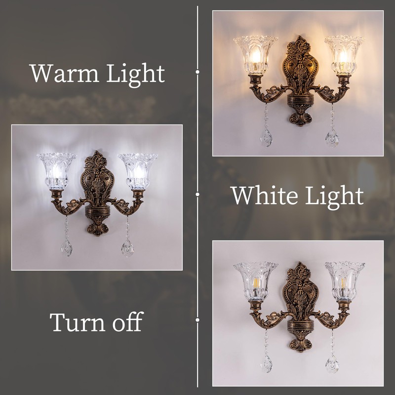 Wellmet 2-Lights Bronze Wall Sconce, Retro Wall Light, Bathroom Vanity