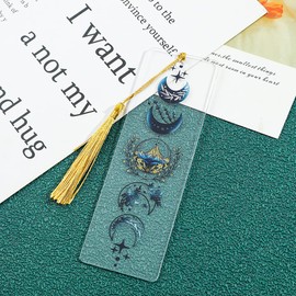1Pc Art Moon Bookmarks for Bookworms Women Book Lovers - Acrylic Book Accessories Yellow Tassel Flowers, Reading Markers for Family Collection Book Lovers Gift (Acrylic-Moon)