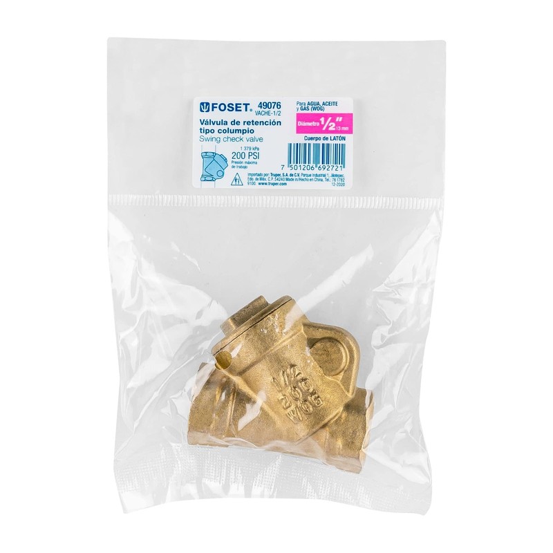 Foset VACHE-1/2, Válvula check de latón de 1/2", latón