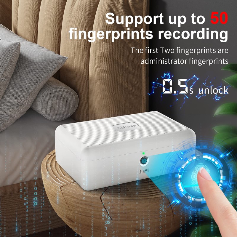 Biometric Fingerprint Storage Box,AICase Portable Cash Jewelry Security Case Lock