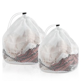2Pcs Mesh Laundry Bags, Drawstring Washing Machine Bag Net Laundry Wash Bags Travel Washing Bag Machine Wash Bags for Cloths Blouse Bra Sock (11.8"x15.8"/15.8"x19.7")