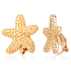Gold Starfish Clip on Earrings, Gold Starfish Earrings Boho Star Fish Dainty Jewelry Clip for Summer Ocean Vacation Holiday Beach-Inspired Gift for Women