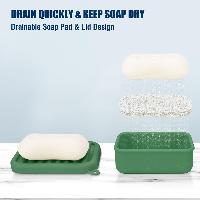 Superior Leak-Proof Silicone Travel Soap Case with Drainage Lid/Layer, Compact