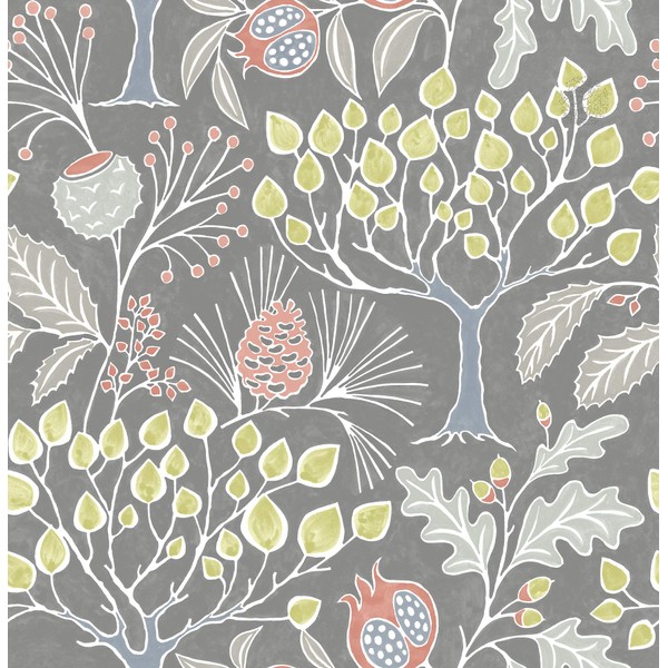NuWallpaper NU3039 Groovy Garden Grey Peel & Stick Wallpaper, Multicolor