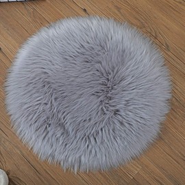 KAIHONG Faux Fur Sheepskin Style Rug,Faux Fleece Chair Cover Seat Pad Soft Fluffy Shaggy Area Rugs For Bedroom Sofa Floor (Round Gray, 45 x 45 cm)