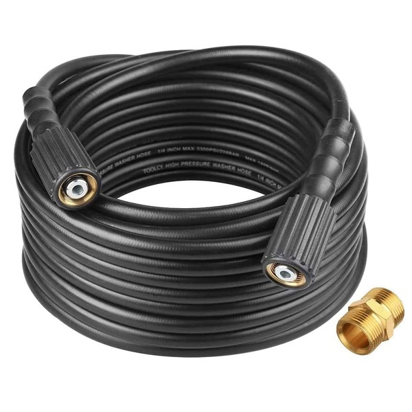 Toolcy Kink Free High Pressure Washer Hose 25ft 3300psi 1/4 Inch Replacement Hose and Extension Coupler, Electric and Gas Power Washer