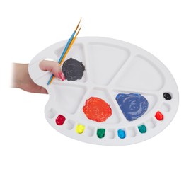 Relaxdays Mixing Palette for Paints, Painting Palette with Finger Hole, for School and Artists, with 20 Cavities, Plastic, White, 1.50 x 34.00 x 25.00 cm
