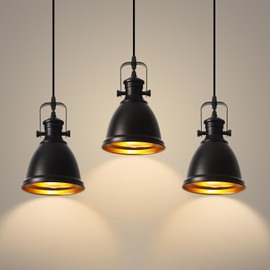 COTTMIC Black Pendant Lights Kitchen Island 3 Pack, Vintage Pendant Light, 6.5’’ Farmhouse Pendant Light Fixtures, Adjustable Height, Pendant Lighting for Dining Room, Living Room, Sink, Bar