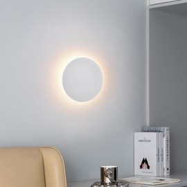 YXTSIMV Modern Minimalist Wall Light White Round Disc Wall Sconce Metal Circular Stairwell Lighting Dimmable LED Sconce for Living Room Bedroom